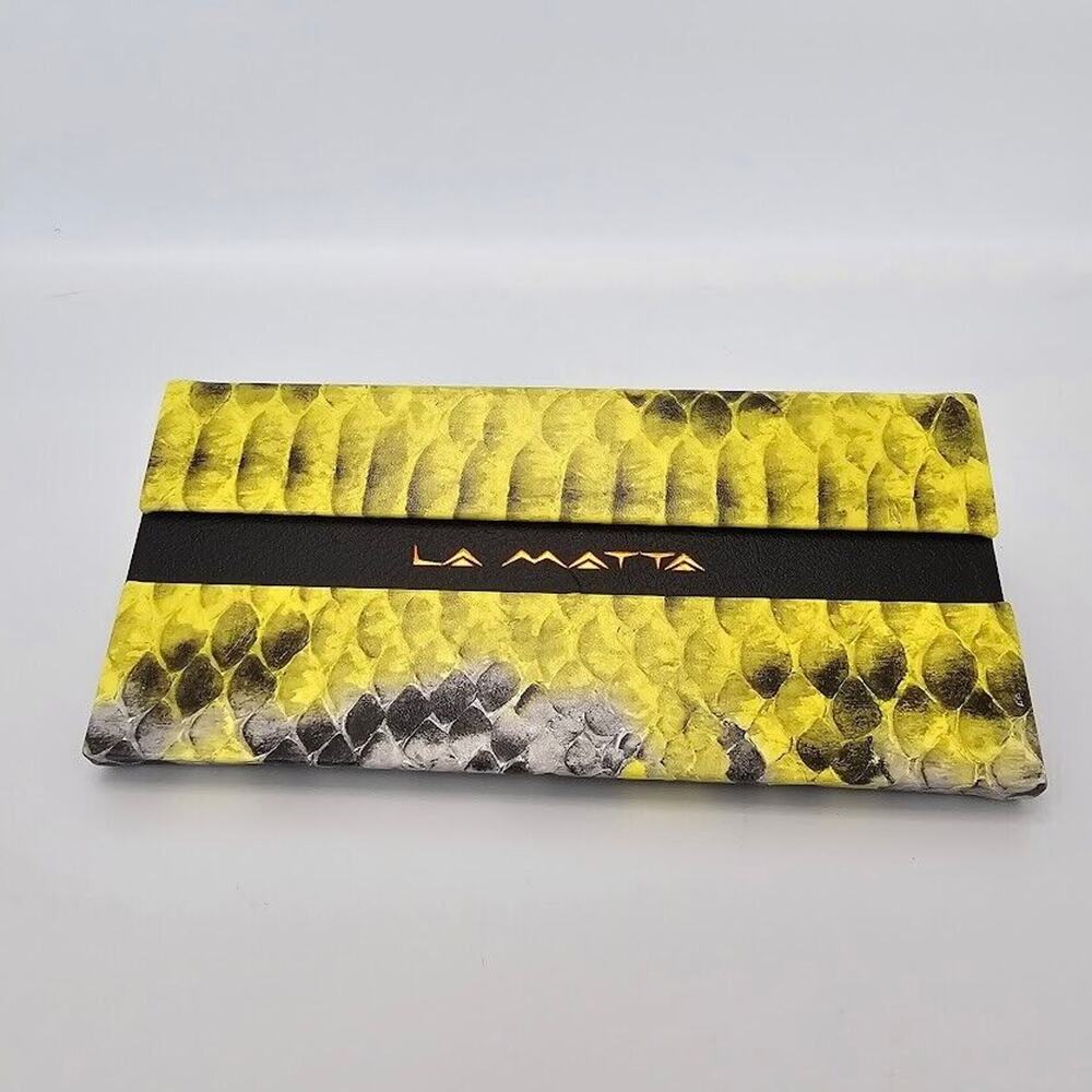 La Matta Collapsible Eyeglasses Case Yellow Faux Snake Skin Magnetic Cover 6.5"